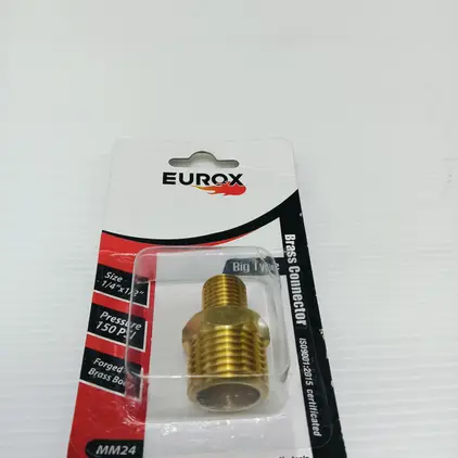 นิปเปิ้ลตัวผู้ทองเหลือง นิปเปิ้ล E (2-4) 1/4 นิ้ว x 1/2 นิ้ว EUROX