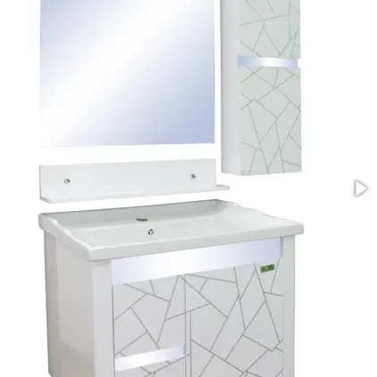 เคาน์เตอร์ PVC พร้อมกระจกเงา+ตู้ข้าง 60 x 46 x 50 ซม. H9210 สีขาวลายเส้นเทา HAUS