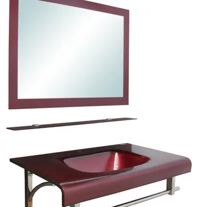เคาน์เตอร์แก้ว+กระจกเงา H7000 สีแดงเรดไวน์ HAUS