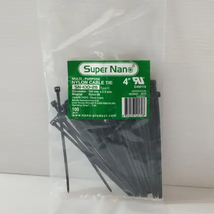 สายรัดเคเบิ้ลไทร์ 100 มม. (4 นิ้ว) SN100-2B สีดำ NANO