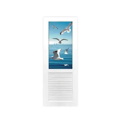 ประตู UPVC กระจกนิรภัย นกนางนวล ไม่เจาะ (+วงกบ) 70 x 180 ซม. SP007 สีขาว OKKN