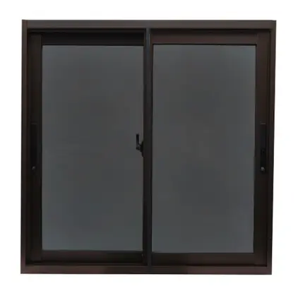 หน้าต่างบานเลื่อน 2 ช่อง มีมุ้ง 100 x 100 ซม. กระจกชาดำ สีชา WINPLUS
