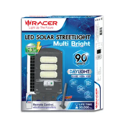 ** โคมไฟถนนโซล่าห์เซลล์ 90W รุ่น Multi Bright แสงขาว RACER
