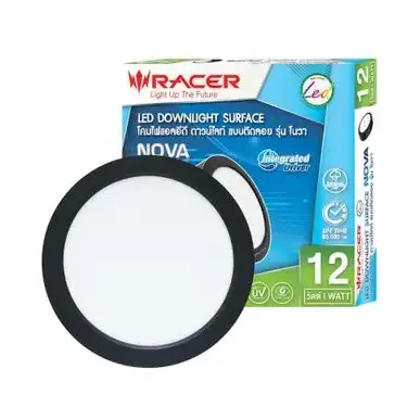โคมดาวน์ไลท์ LED 12W ขอบดำ แสงขาว RACER