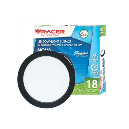 โคมดาวน์ไลท์ LED 18W ขอบดำ แสงขาว RACER