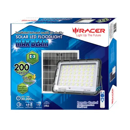 โคมฟลัดไลท์โซล่าห์เซลล์ 200 W แม็กซ์บีม IP65 6500K RACER