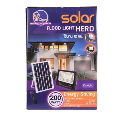 โคมฟลัดไลท์ โซลาร์เซลล์ 200W รุ่น HERO เดย์ไลท์ VLIGHT