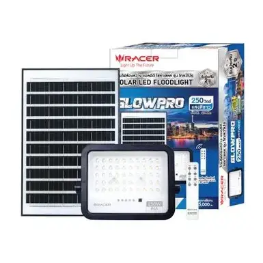 โคมฟลัดไลท์ โซลาร์เซลล์ LED 250W รุ่น โกลว์โปร แสงขาว RACER