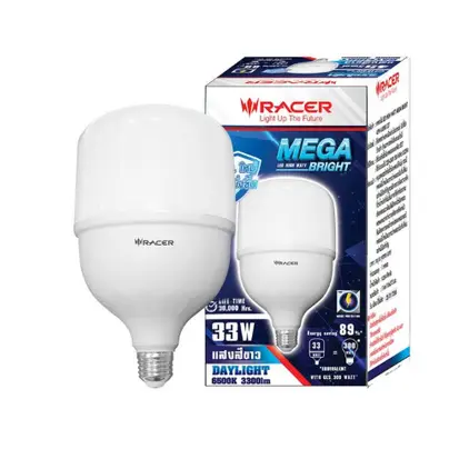 หลอดไฟ LED ไฮวัตต์ E27 33W เมกะ ไบร์ท แสงขาว RACER
