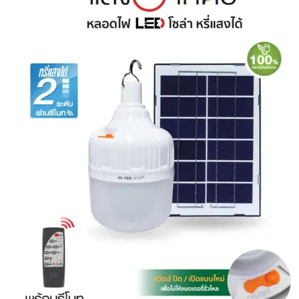 ชุดหลอดไฟ LED โซล่าเซลล์ พร้อมแผงและรีโมท 80W แสงขาว HI-TEK