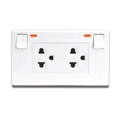 เต้ารับคู่ มีกราวด์ + ม่านนิรภัย+ สวิตช์เปิด-ปิด SC-SW2P6-W สีขาว NANO