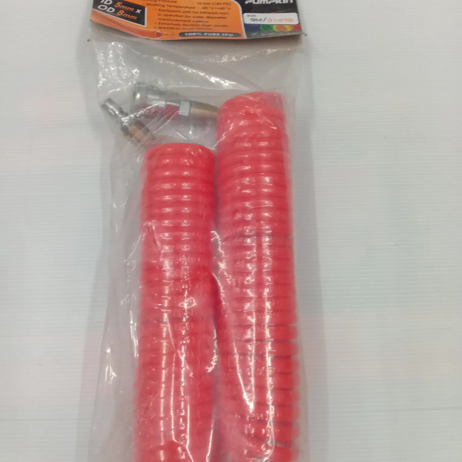 สายลมขดสปริง APOLLO พร้อม coupler 5 x 8 มม. 9 ม. สีส้ม PUMPKIN