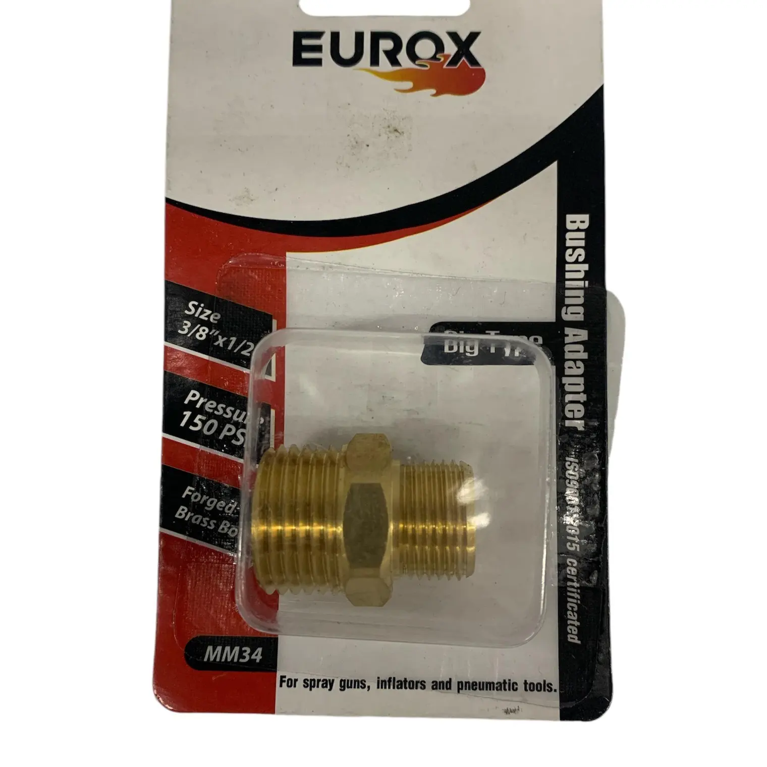 นิปเปิ้ลตัวผู้ทองเหลือง นิปเปิ้ล E (3-4) 3/8 x 1/2 นิ้ว EUROX
