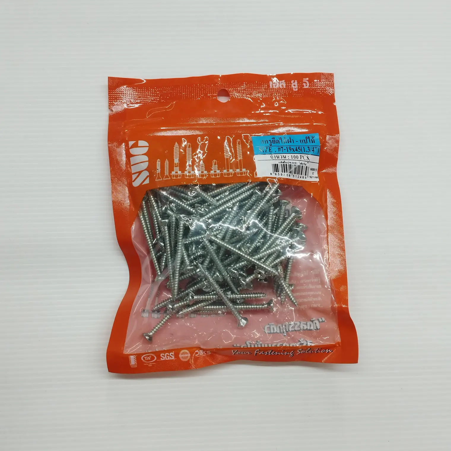 สกรูยึดไม้ฝา แปไม้ W/Z #7-19x45(1-3/4) (100/ถุง) SUG