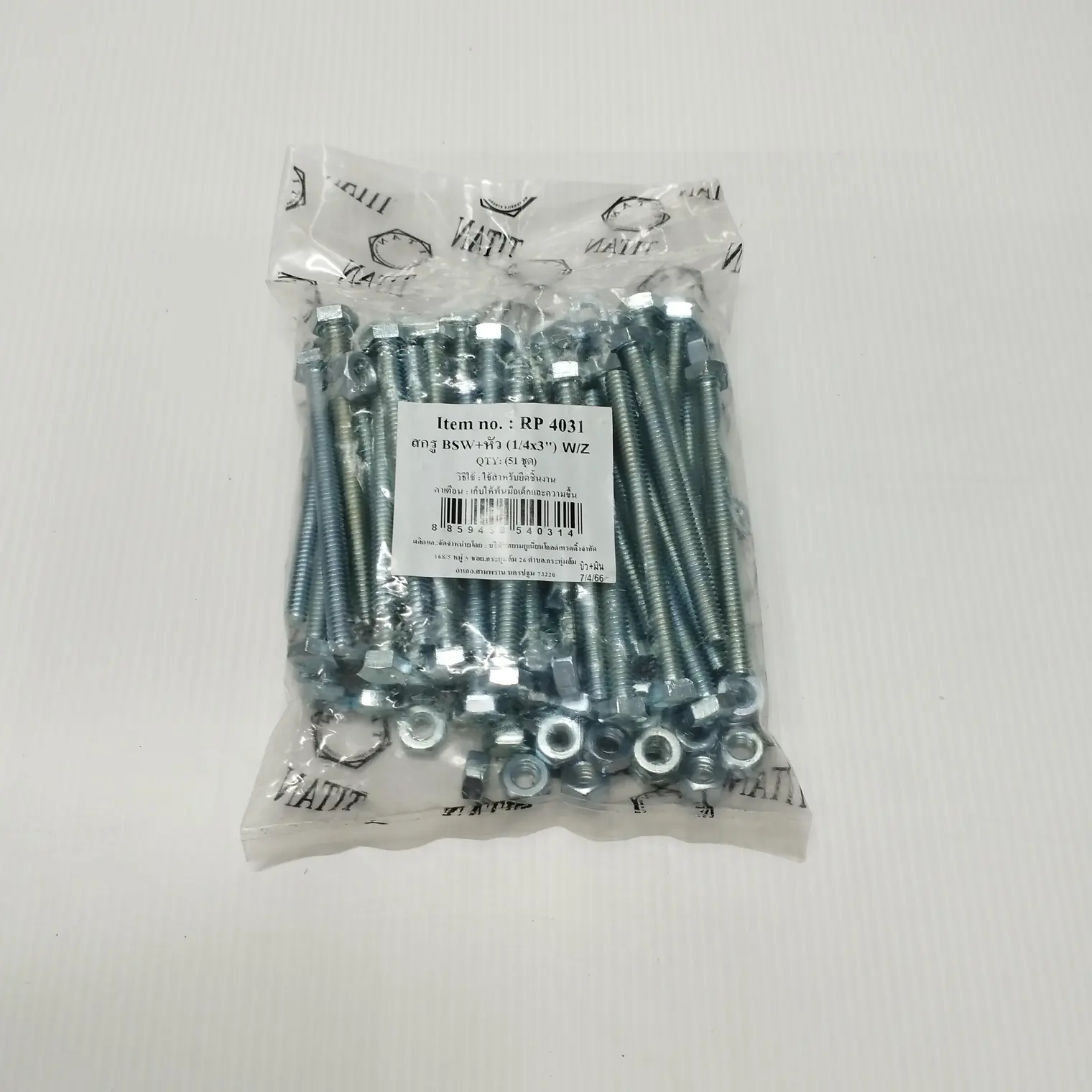 สกรู BSW+หัว W/Z 1/4x3นิ้ว (51ชุด) TITAN
