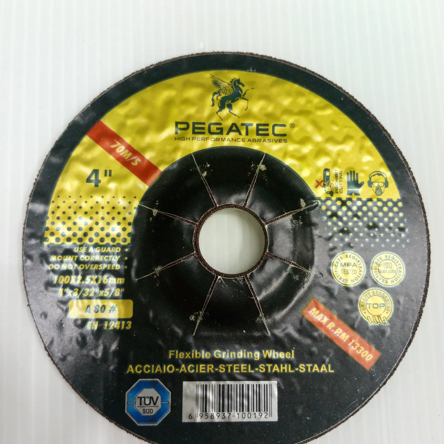 แผ่นเจียรสแตนเลส 4 นิ้ว 100x6x16 (หนา) PEGATEC RPS