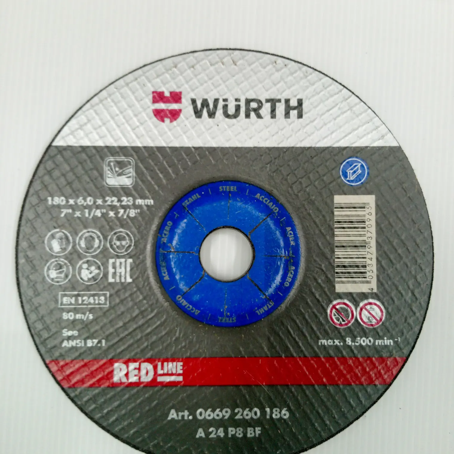 แผ่นเจียรเหล็ก RED LINE (7 นิ้ว) 180x6x22.2 WURTH