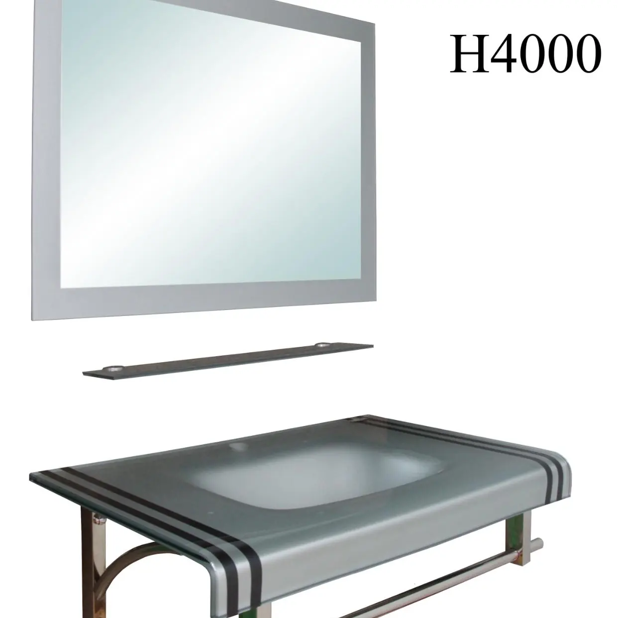 เคาน์เตอร์แก้ว พรีเมี่ยม+กระจก H4000 สีเทาแถบดำ HAUS