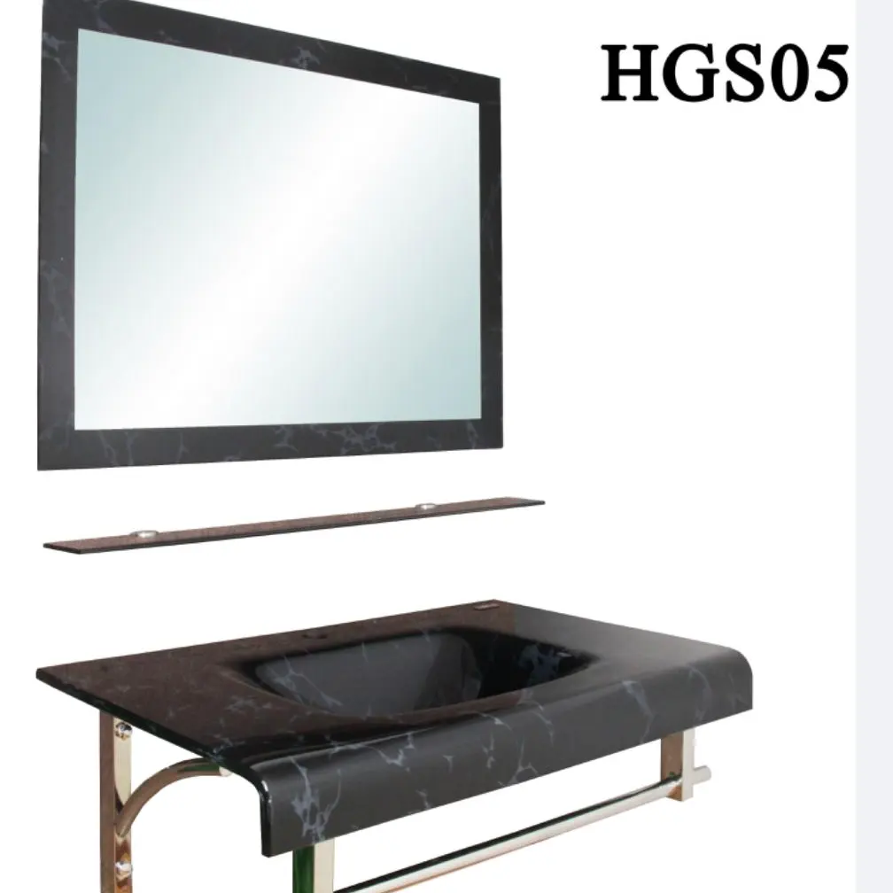 เคาน์เตอร์แก้ว+กระจก HGS05 สีดำลายหินอ่อน HAUS