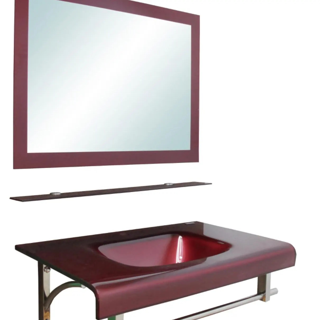 เคาน์เตอร์แก้ว+กระจกเงา H7000 สีแดงเรดไวน์ HAUS