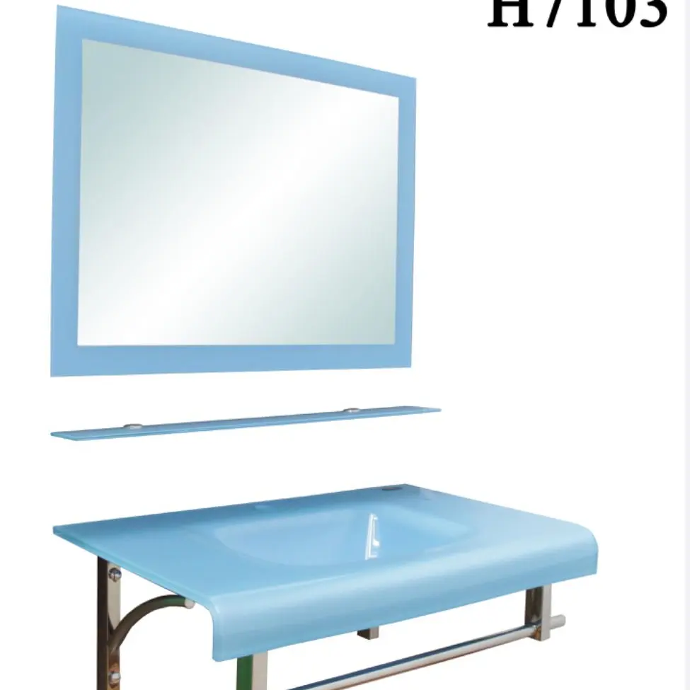 เคาน์เตอร์แก้ว+กระจกเงา H7103 สีฟ้าอ่อน HAUS