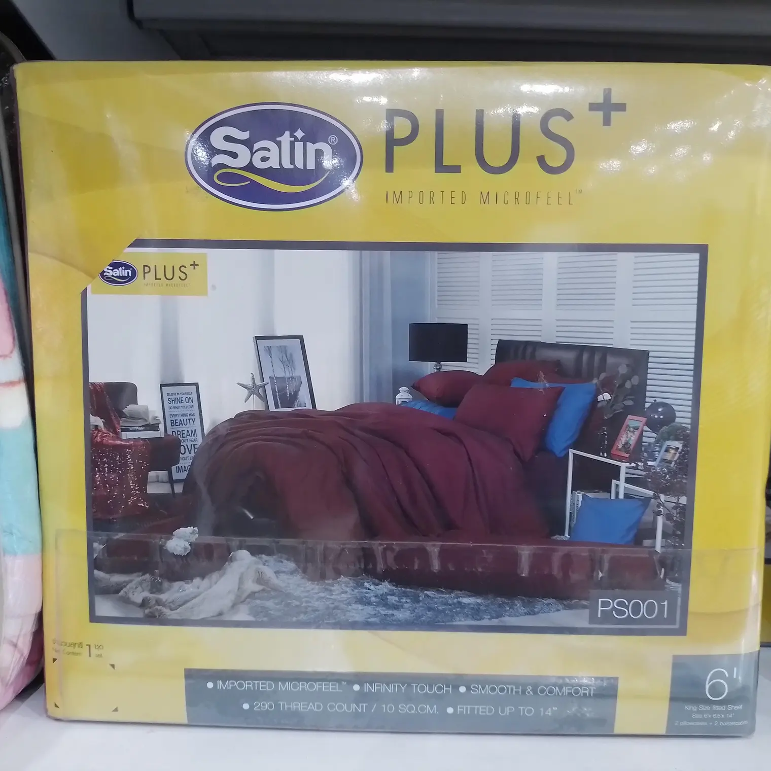 ชุดผ้าปูที่นอน 6 ฟุต (5ชิ้น/ชุด) PS001 สีแดง/น้ำเงิน SATIN PLUS