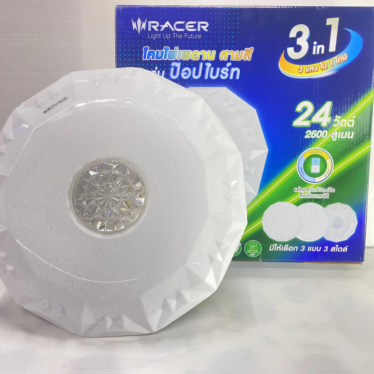 โคมไฟติดเพดาน LED 3 สี 24W รุ่น ป๊อปไบรท์ PBT02 RACER