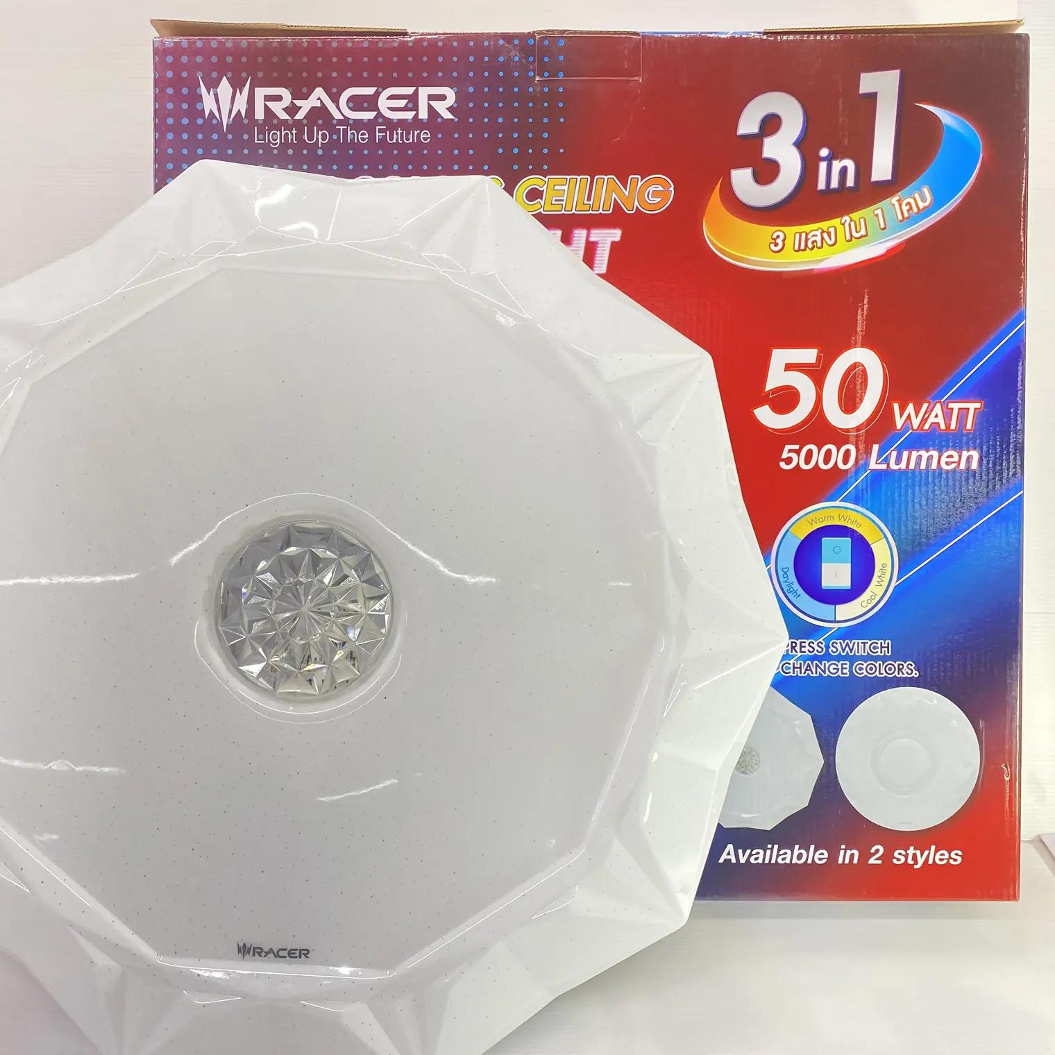 โคมไฟติดเพดาน LED 3 สี 50W รุ่น ป๊อปไบรท์ PBT07 RACER