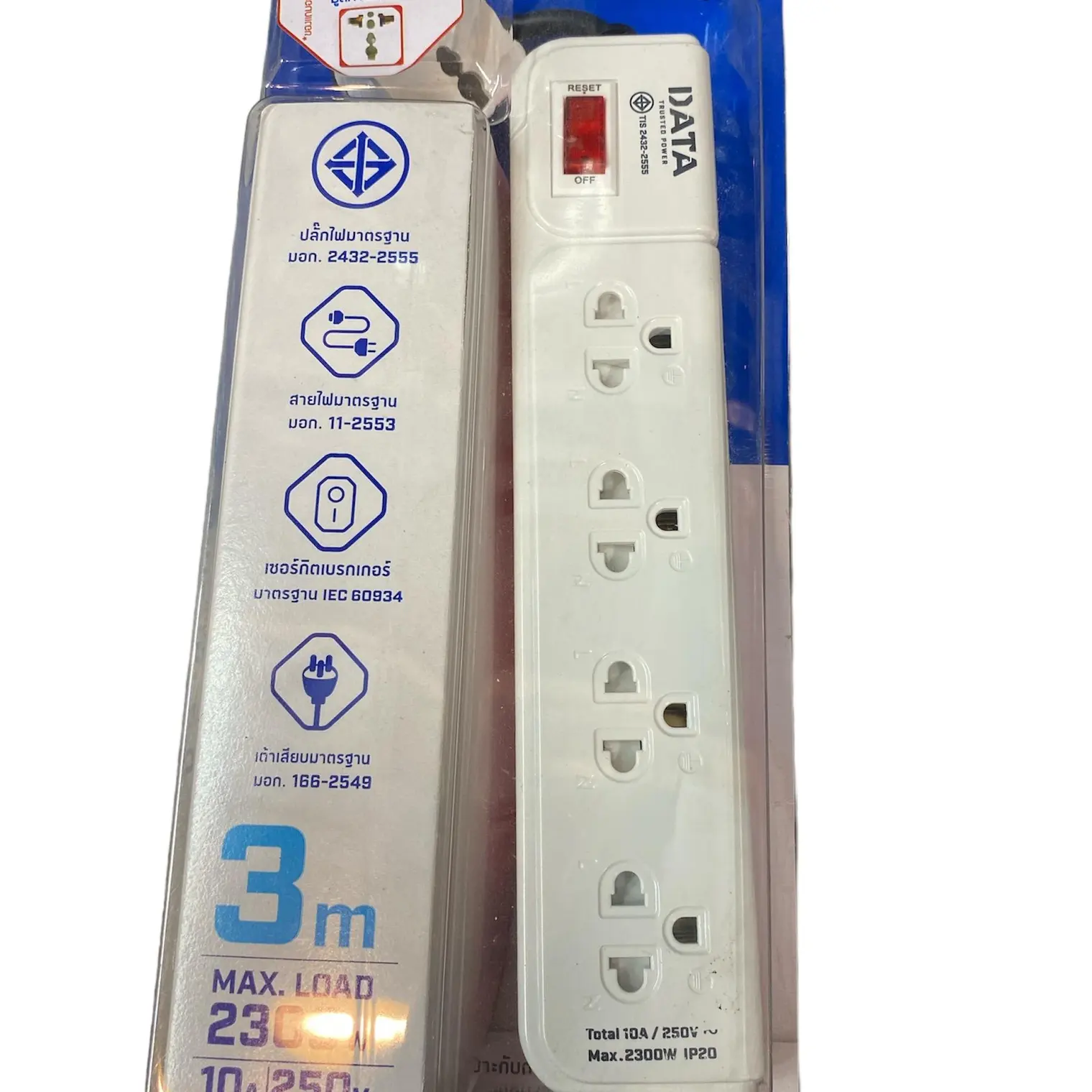 รางปลั๊กไฟ มอก. 4 ช่อง 1 สวิตช์ 5 ม. AP4195 สีฟ้า DATA