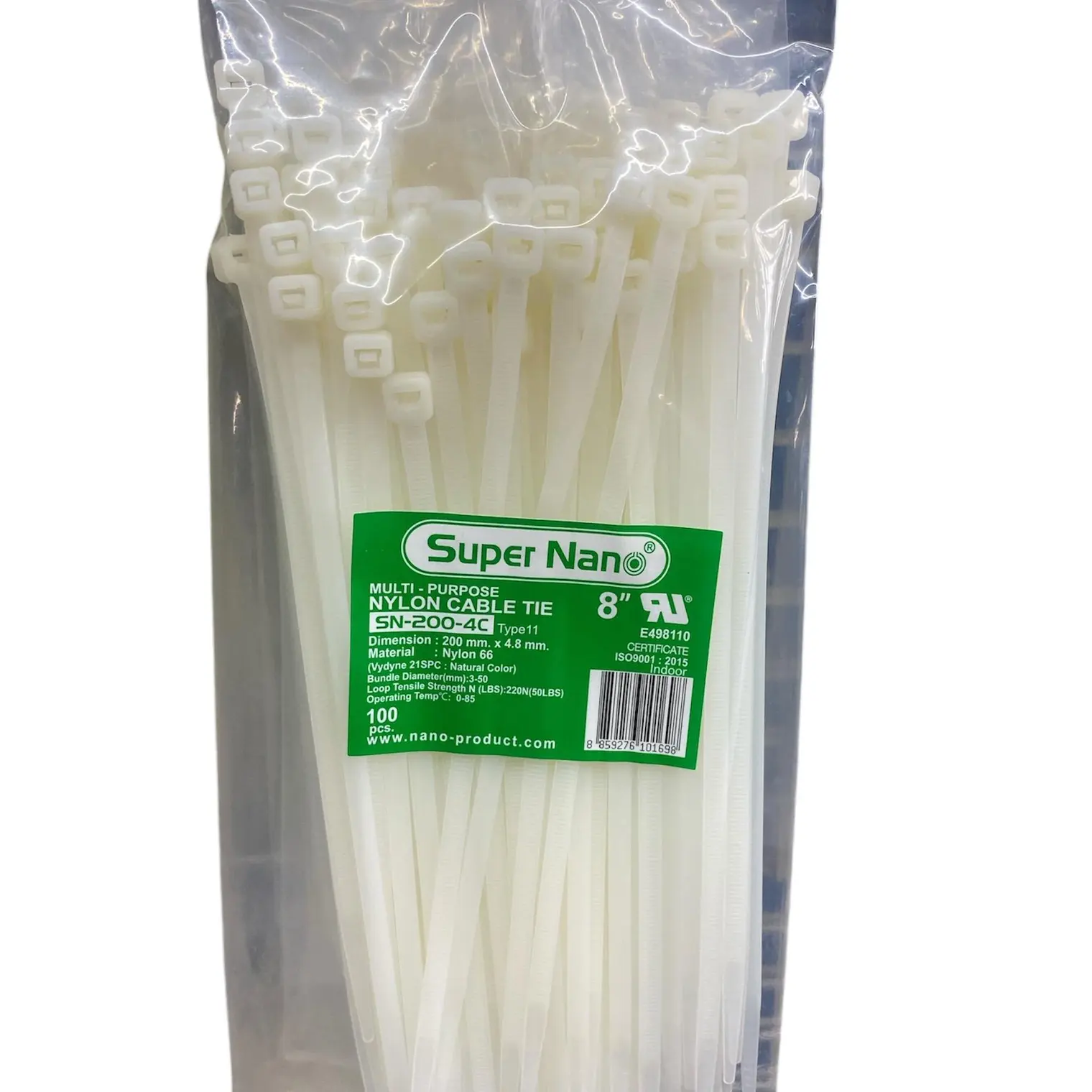 สายรัดเคเบิ้ลไทร์ 200 มม. (8 นิ้ว) SN200-4C สีขาว NANO
