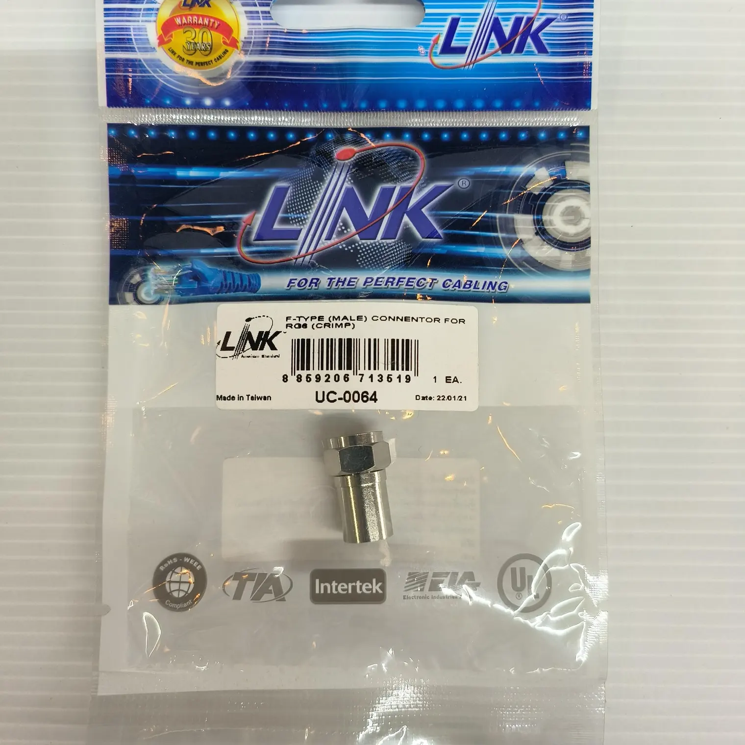 หัวแจ็ค F-Type กล้องวงจรปิด RG6 CRIMP UC0064 LINK