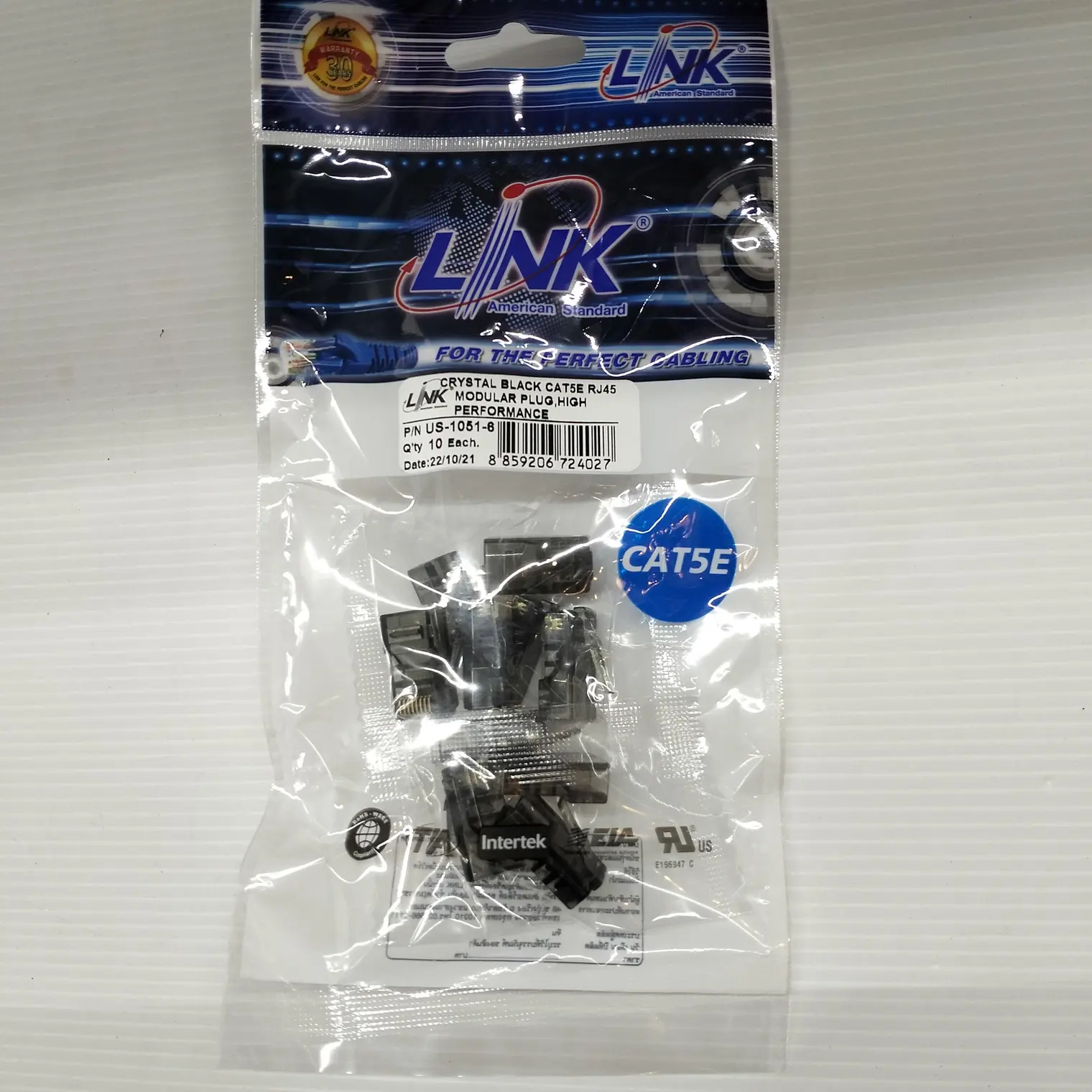 หัวแลน RJ45 ตัวผู้ CAT5E US10516 สีดำ LINK