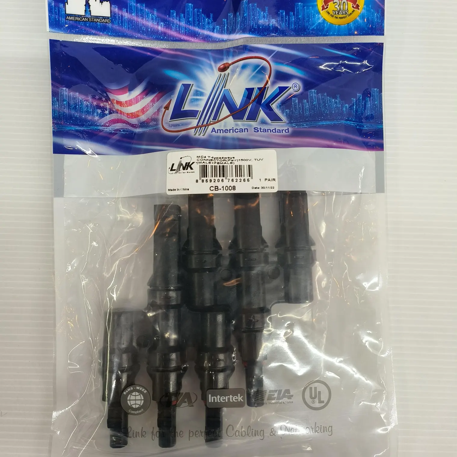 หัว MC4 T-type4 Ways Connector/Pait 1500 V CB-1008 LINK