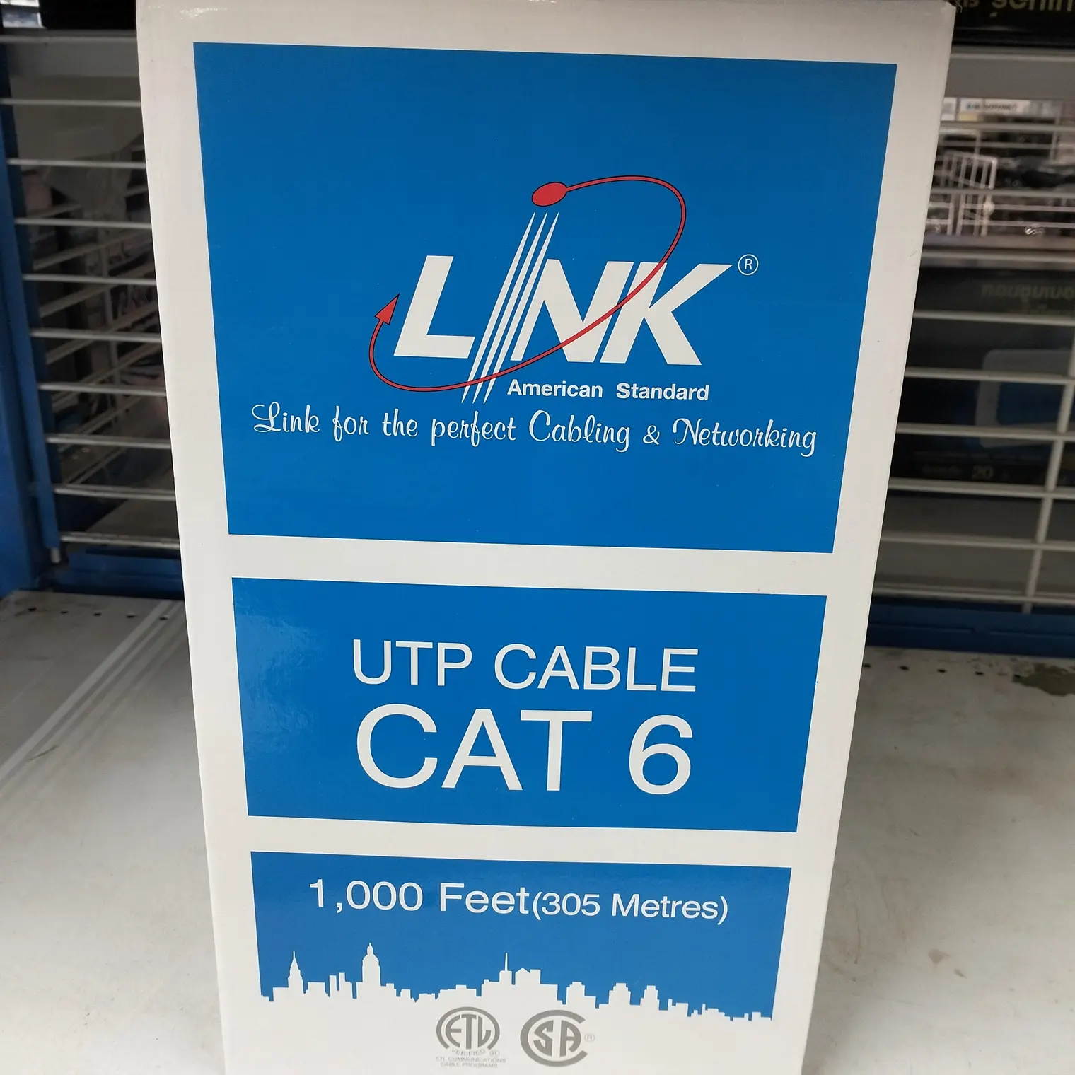 สายแลน CAT6 ภายใน(250MHz) 24AWG CM กล่อง 305 ม. US9106A สีฟ้า LINK