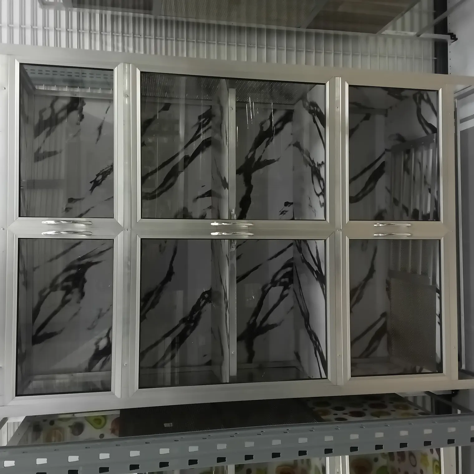 ตู้กับข้าวสูง บานกระจกใส 100 x 6 (100 x 41 x 180 ซม.) ลายหินอ่อน