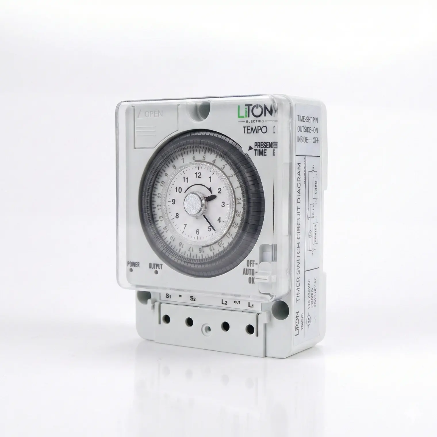 สวิตช์ตั้งเวลา อนาล็อก 20A 220V Tempo สีเทา LITON