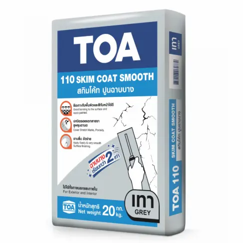 ปูนฉาบผิวบาง เนื้อละเอียด สกิมโค้ต 20 กก. สีเทา TOA