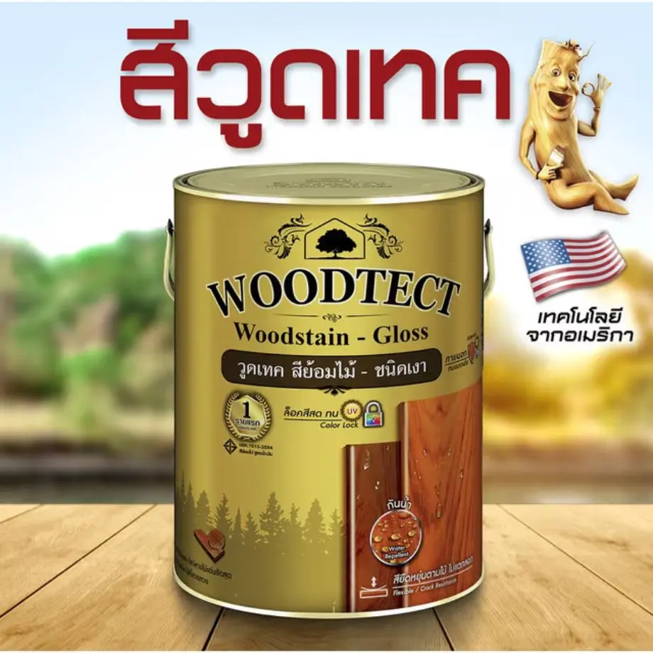 Clearance สีย้อมไม้ ชนิดเงา สูตรน้ำ FT-102 (5ลิตร) สีมะฮอกกานี WOODTECT