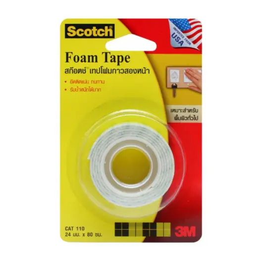 เทปโฟมกาว 2หน้า 24มม.x80ซม. CAT-110 สีเหลือง Scotch