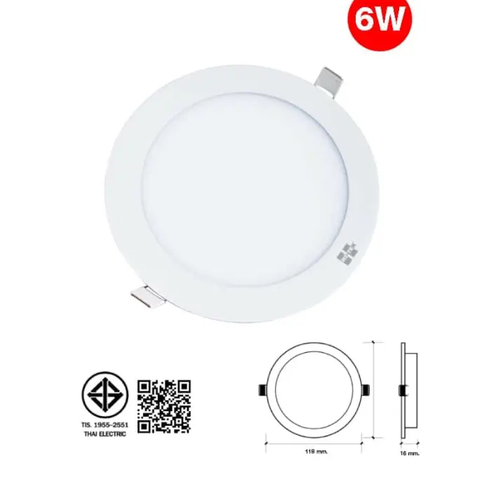 โคมพาแนล LED ทรงกลม แบบฝังฝ้า 6W ECO แสงขาว HI-TEK